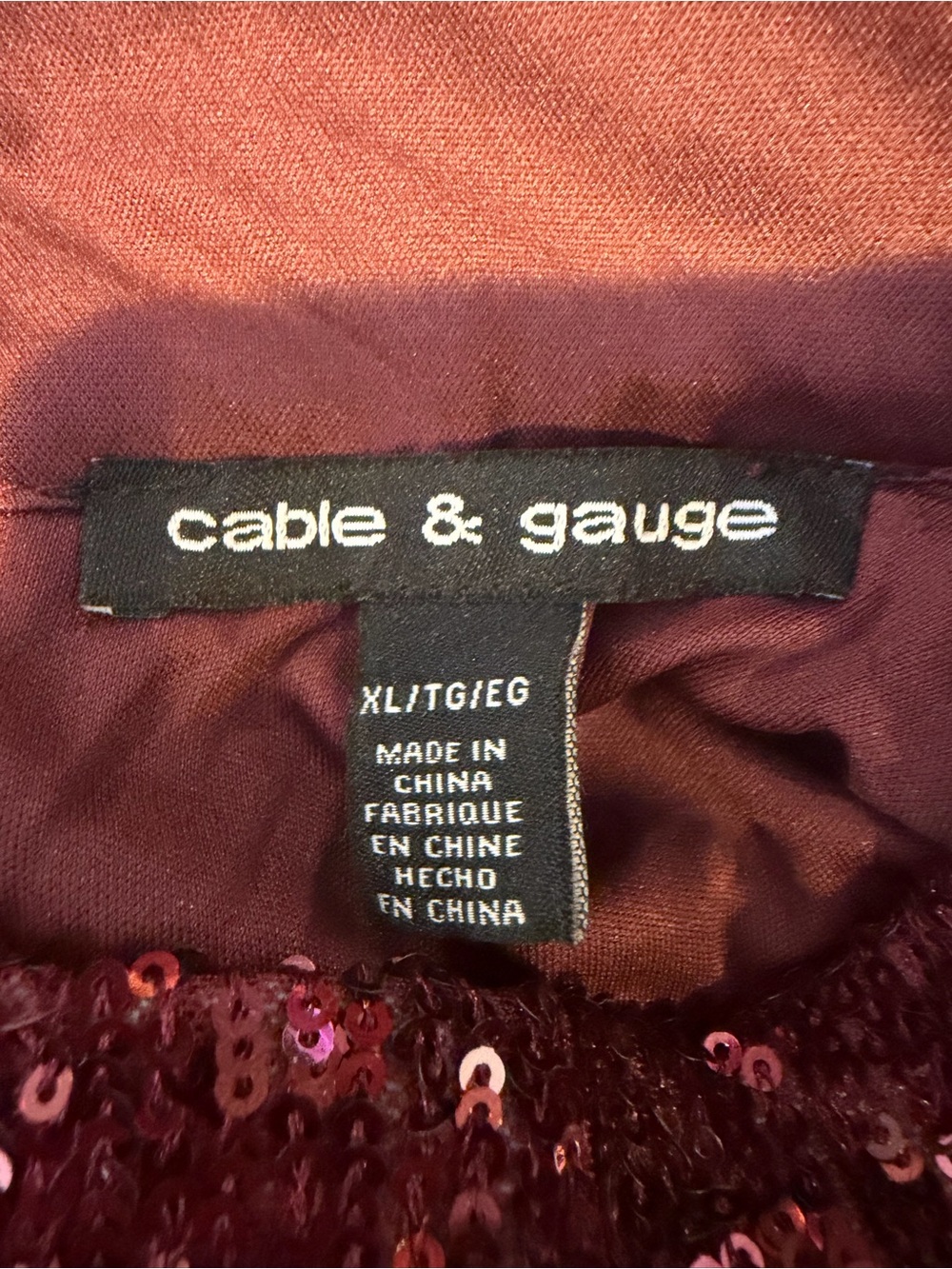 Cable & Gauge Burgundy Sequined  Women's Sequin Mock Neck Shift Dress Size XL - Picture 9 of 10